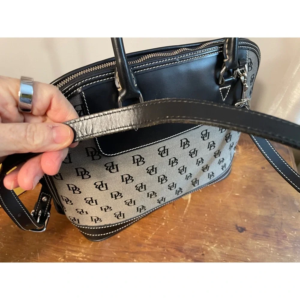 Dooney & Bourke Monogrammed Dome Satchel Bag‎ Black Grey Leather Trim